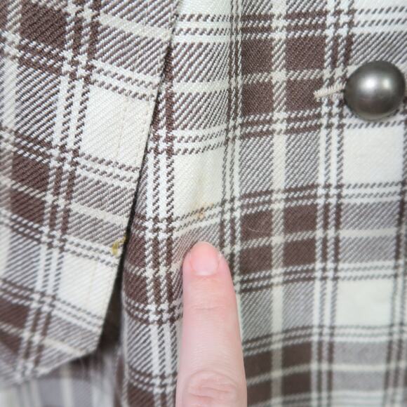 BB Dakota Brown and Cream Plaid Wool Blend Mid Length Coat XL - Picture 6 of 6